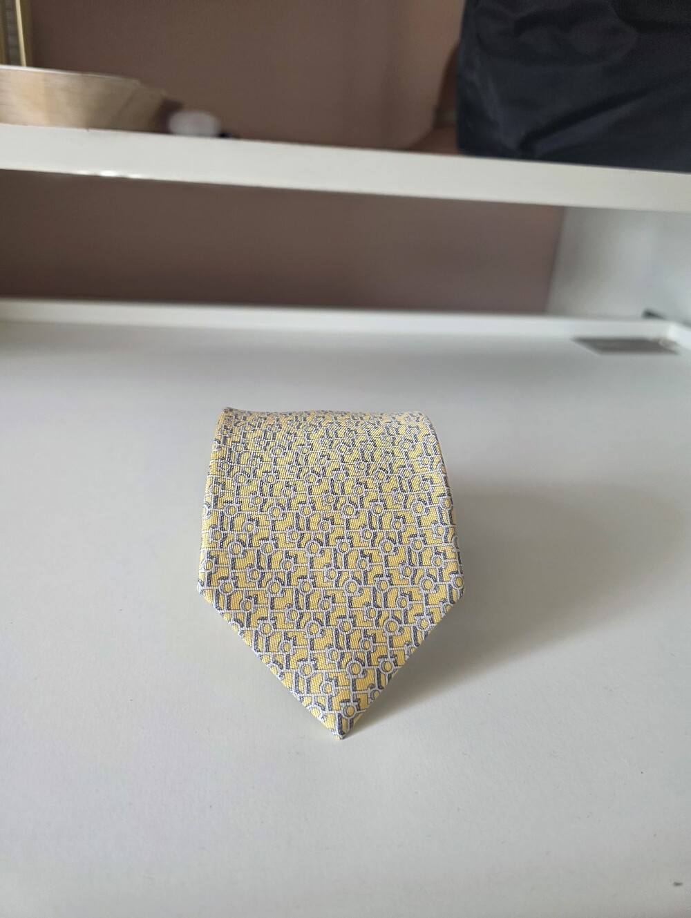 Salvatore Ferragamo Yellow and Blue Geometric Silk Tie